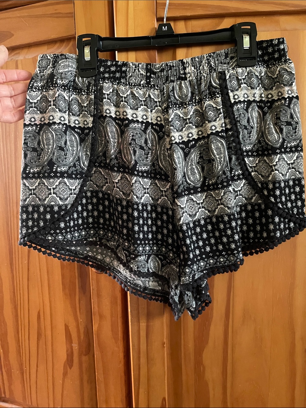 Y2K~ Mudd Black and White Paisley Pom-Trim Shorts